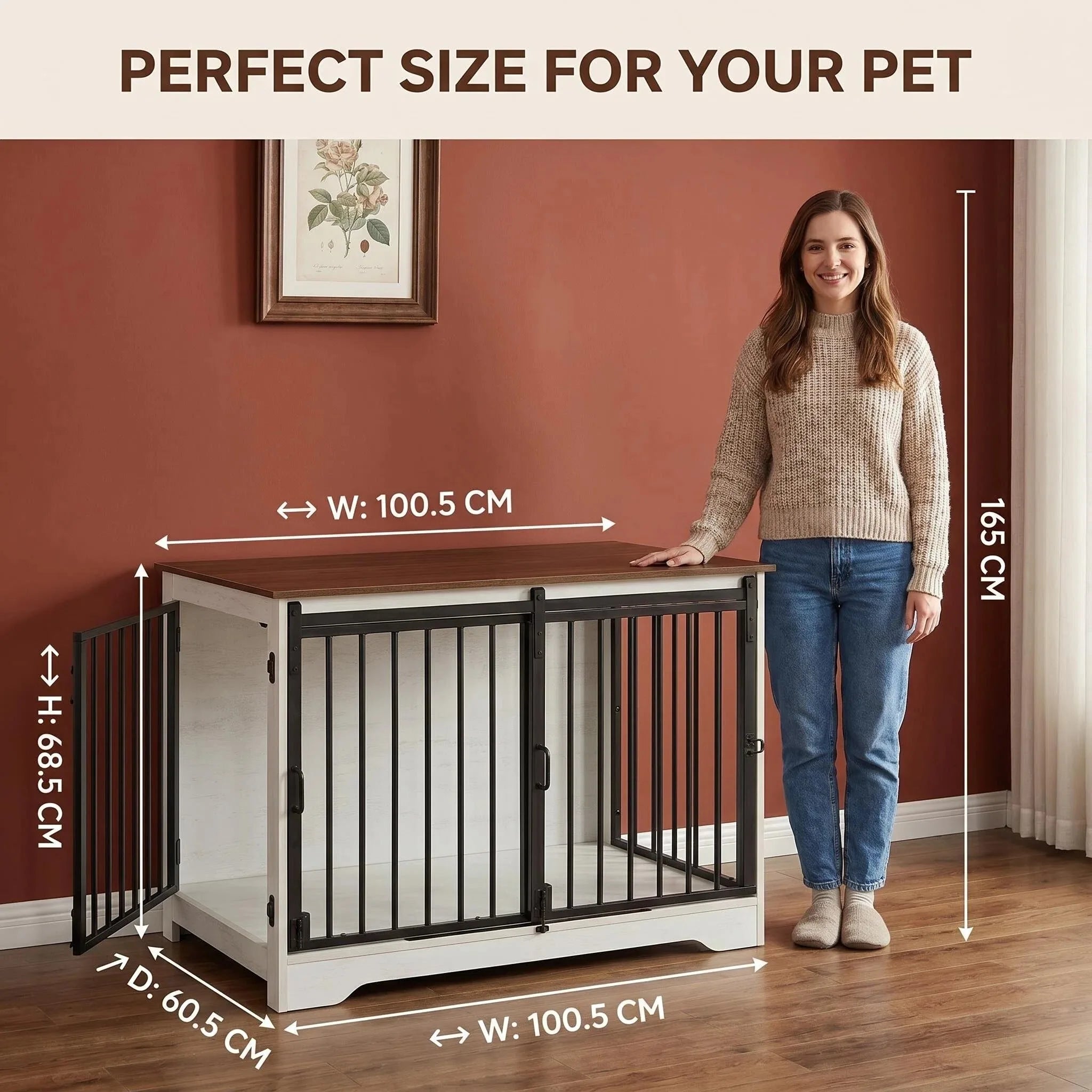 Cage bois design chien portes coulissantes – Décoration maison