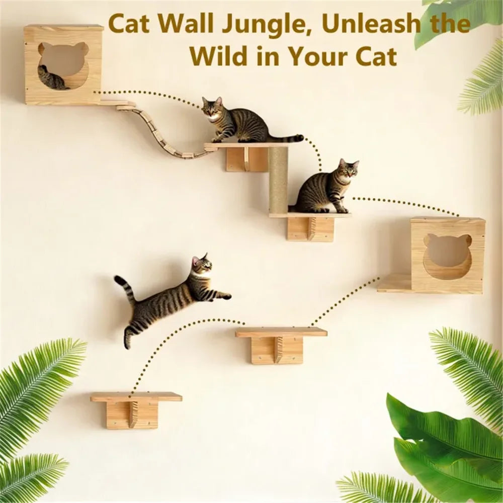 Pont mural plateforme jeu chat – Parcours mural, bois naturel
