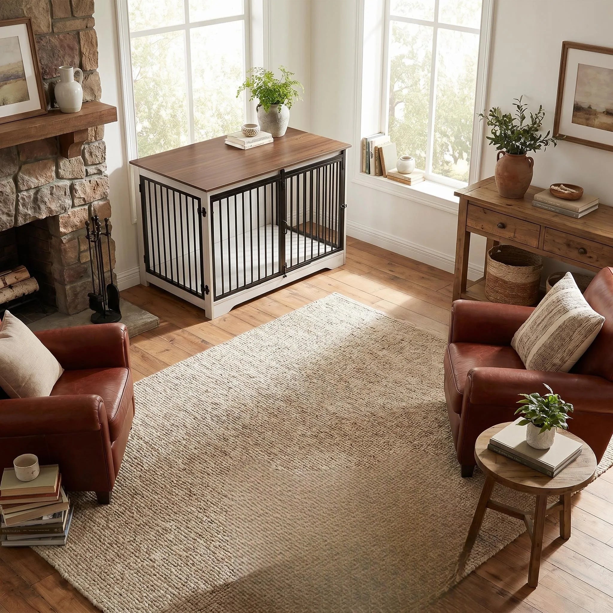 Cage bois design chien portes coulissantes – Décoration maison