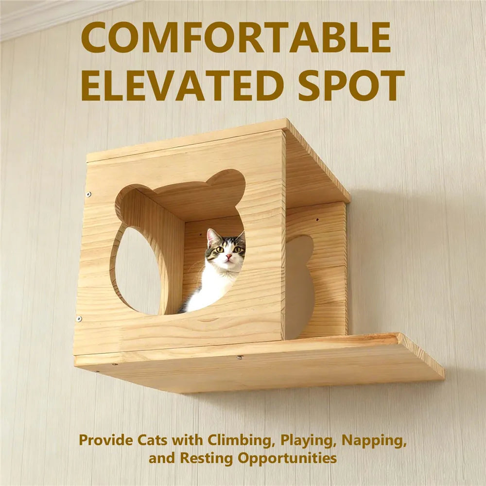 Pont mural plateforme jeu chat – Parcours mural, bois naturel