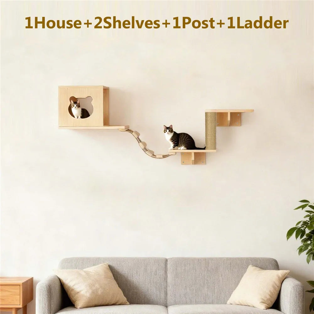 Pont mural plateforme jeu chat – Parcours mural, bois naturel