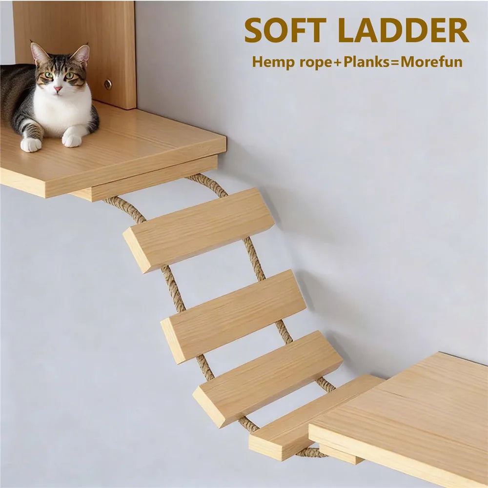 Pont mural plateforme jeu chat – Parcours mural, bois naturel