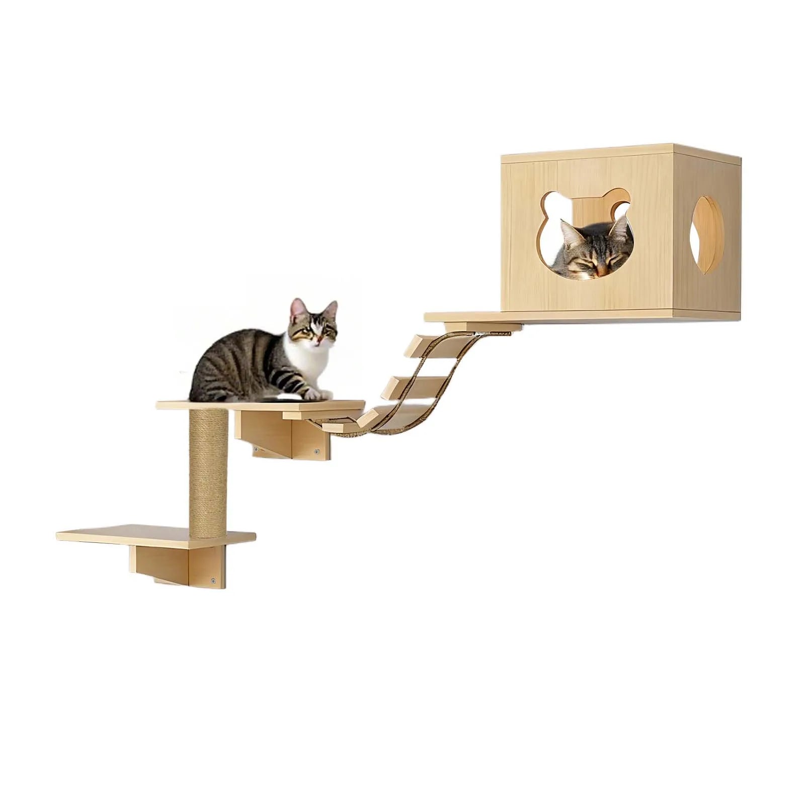 Pont mural plateforme jeu chat – Parcours mural, bois naturel