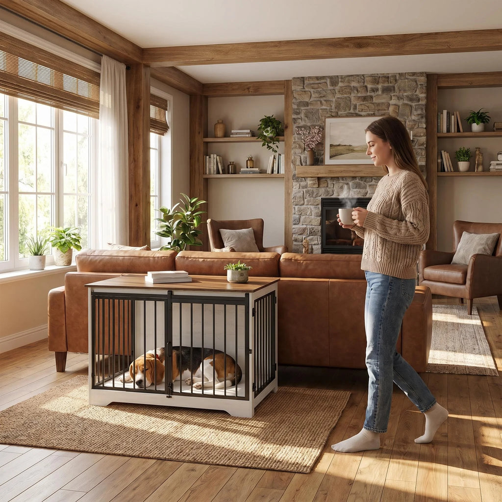 Cage bois design chien portes coulissantes – Décoration maison