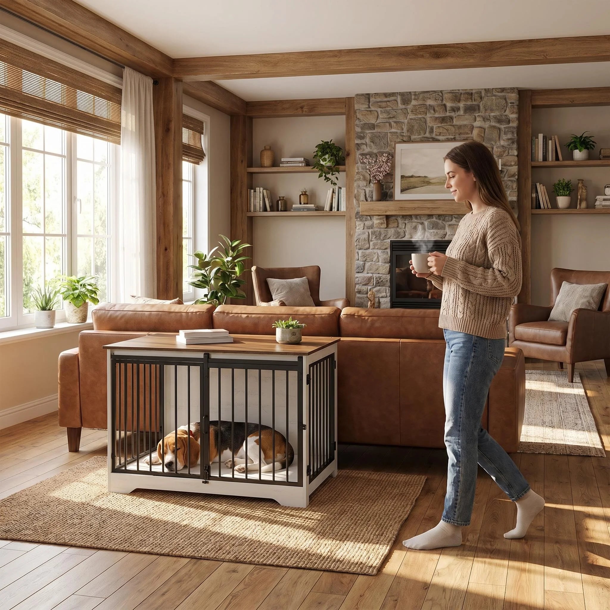 Cage bois design chien portes coulissantes – Décoration maison