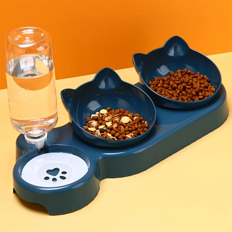 Gamelle chat inclinée 3-en-1 distributeur d’eau intégré