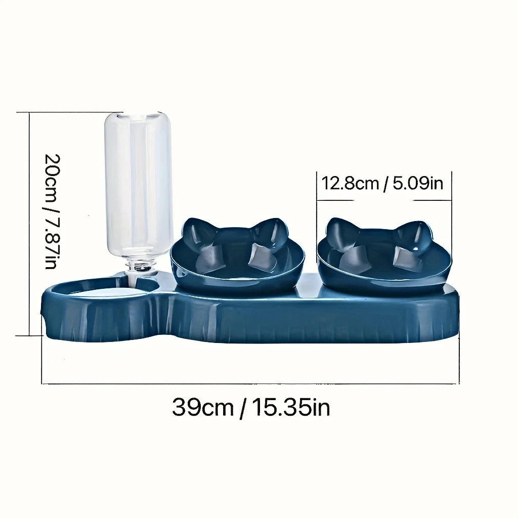 Gamelle chat inclinée 3-en-1 distributeur d’eau intégré