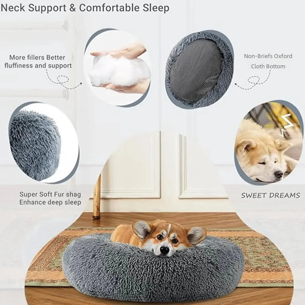 Lit rond ultra-doux grand chien chat – Lavable, antidérapant
