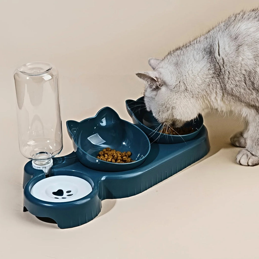Gamelle chat inclinée 3-en-1 distributeur d’eau intégré