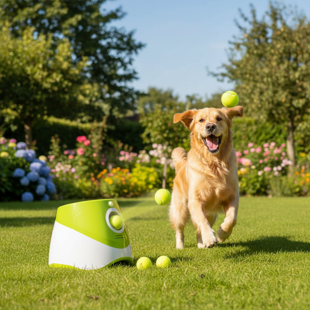 Lance-balles automatique pour chien – mise en situation jardin